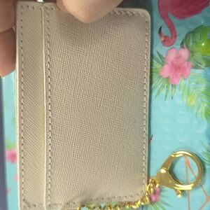 Joy Mangano. Card Holder. Leather. Gorgeous cream color. With key chain.